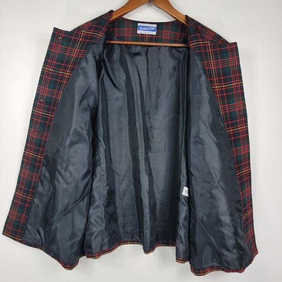 Vintage Pendleton Red Green Plaid 100% Wool Blazer No Size Tag - Picture 6 of 7